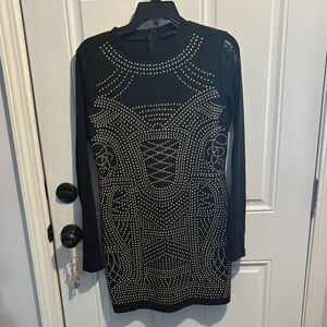 Haute Monde Black Long Sleeve Studded Bodycon Dress
